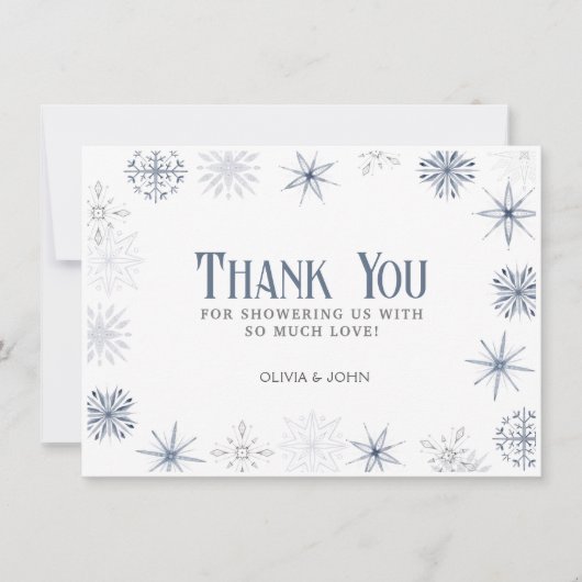 Carte De Remerciements Flammes de neige d'hiver, bleu et gris (Devant)