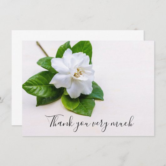 Carte De Remerciements Fleur blanche de gardenia sur fond en bois (Devant / Derrière)