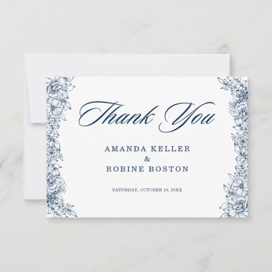 Carte De Remerciements Fleur Bleue Blanc Élégant (Devant)