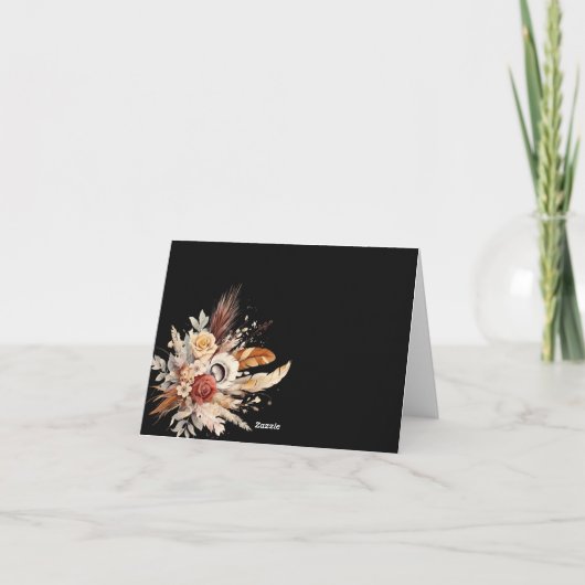 Carte De Remerciements Fleur Boho Noir (Dos)