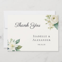 Carte De Remerciements Fleur Classique Blanche Botanique Aquarelle Verdur