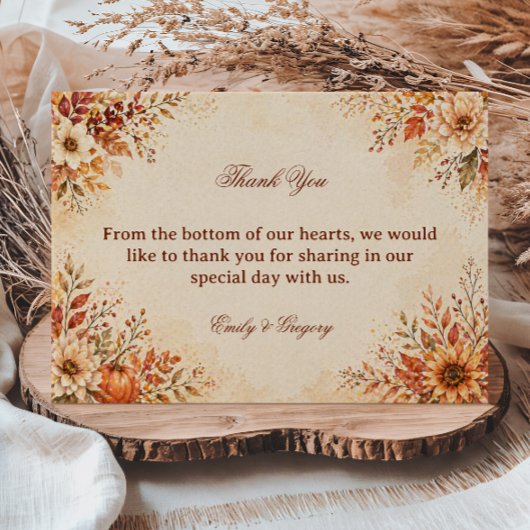 Carte De Remerciements Fleur d'Automne Chaud