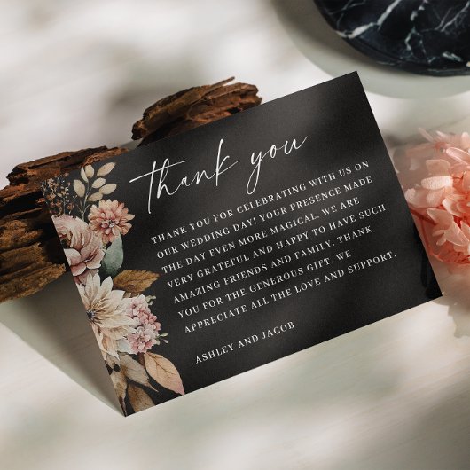 Carte De Remerciements Fleur d'automne noire | Boho Fall Floral Mariage