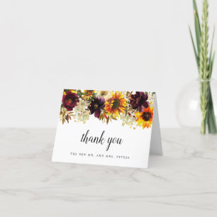 Carte De Remerciements Fleur d'automne Tournesol Floral Mariage Photo Mer
