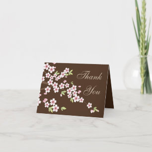 Carte De Remerciements Fleur de cerisier rose et marron, Note de remercie