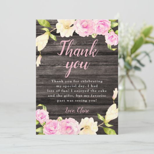 Carte De Remerciements Fleur de Crème Rose Rustique Anniversaire (Debout devant)