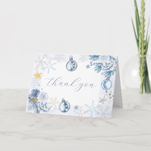 Carte De Remerciements Fleur de flocon de neige bleu Baby Shower d'hiver