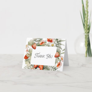 Carte De Remerciements Fleur de Fraisier Rouge Vert Feuilles Cottagecore