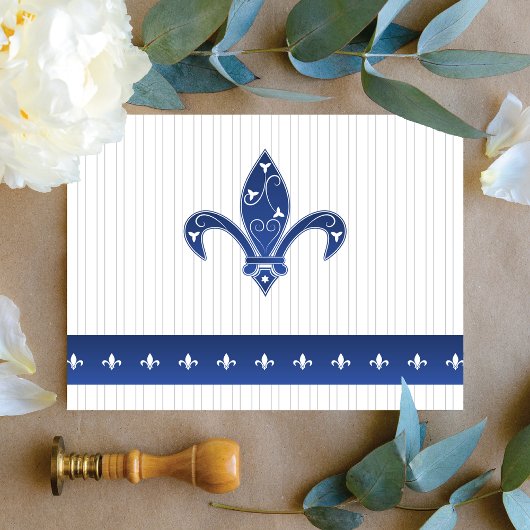 Carte De Remerciements Fleur de Lis Bleue Élégante