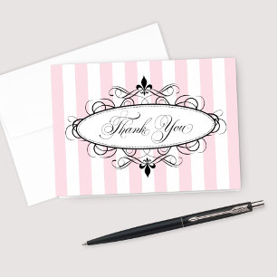 Carte De Remerciements Fleur de Lis Rose Vintage Français