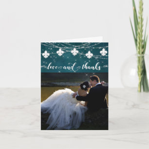 Carte De Remerciements Fleur de Lis Turquoise Photo Heart Love et