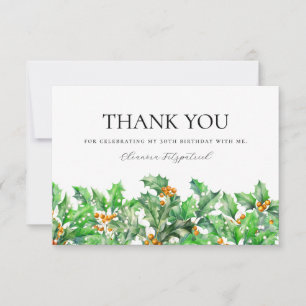 Carte De Remerciements Fleur de naissance de houx personnalisée pour 30e