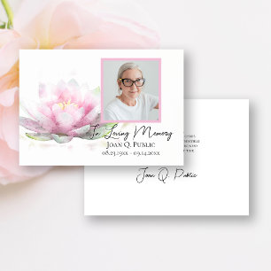 Carte De Remerciements Fleur de Nénuphar Rose Funérailles Mémorial Sympat