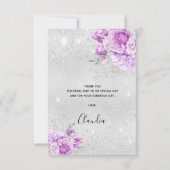 Carte De Remerciements Fleur de parties scintillant violet argent d'anniv (Dos)