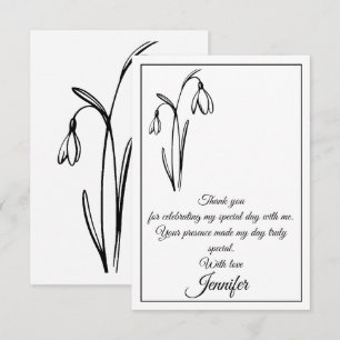 Carte De Remerciements Fleur de perce-neige d'anniversaire noir et blanc