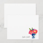 Carte De Remerciements Fleur de pivoine à l'aquarelle dans un vase (Devant / Derrière)