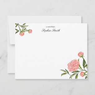 Carte De Remerciements Fleur de pivoine rose à l'aquarelle élégante à pla