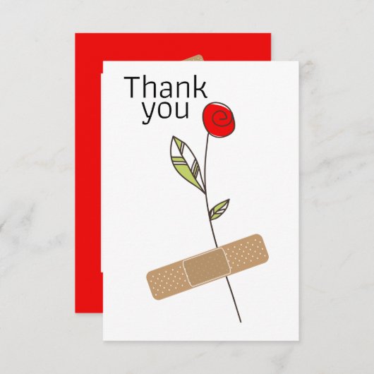 Carte De Remerciements Fleur de remerciement et pansement pour infirmière (Devant / Derrière)