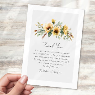 Carte De Remerciements Fleur de soleil Eucalyptus Sympathy funérailles