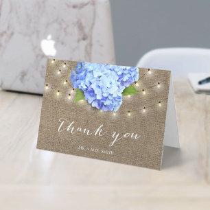 Carte De Remerciements Fleur d'hortensia bleu élégant Mariage d'été