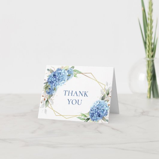 Carte De Remerciements Fleur d'hydrangea bleue à l'aquarelle élégante et  (Devant)