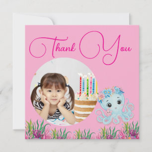 Carte De Remerciements Fleur d'octopus sous la mer Photo Anniversaire Fil