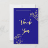 Carte De Remerciements Fleur d'or simple bleu mariage (Devant)