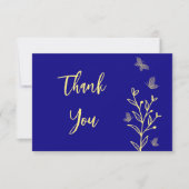 Carte De Remerciements Fleur d'or simple bleu mariage (Devant)