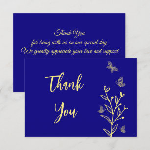 Carte De Remerciements Fleur d'or simple bleu mariage