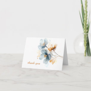 Carte De Remerciements Fleur éthérée bleue et dorée