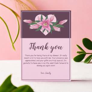 Carte De Remerciements Fleur Lily Baby shower de coeur doux / Anniversair