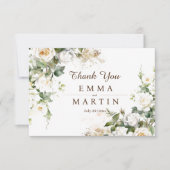 Carte De Remerciements Fleur Mariage Roses Blanches (Devant)