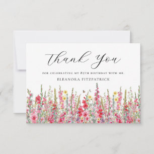Carte De Remerciements Fleur plate d'anniversaire rose d'août pour 85 ans