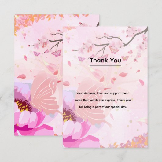 Carte De Remerciements fleur rose (Devant / Derrière)