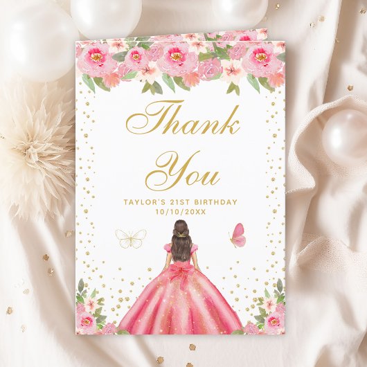 Carte De Remerciements Fleur rose Brunette Coiffeuse Fille Anniversaire