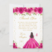 Carte De Remerciements Fleur rose chaud foncé Peau foncée Princesse Anniv (Devant)