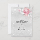 Carte De Remerciements Fleur rose parties scintillant d'argent d'annivers (Dos)