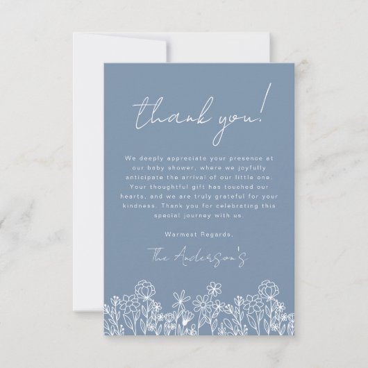 Carte De Remerciements Fleur sauvage bleu Dusty Baby dans le Baby shower (Devant)
