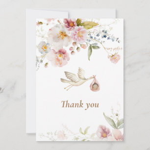 Carte De Remerciements Fleur sauvage Boho Baby shower fille