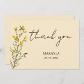 Carte De Remerciements Fleur sauvage Boho jaune écriture moderne (Devant / Derrière)