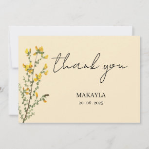 Carte De Remerciements Fleur sauvage Boho jaune écriture moderne