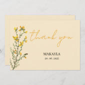 Carte De Remerciements Fleur sauvage Boho jaune écriture moderne (Devant / Derrière)