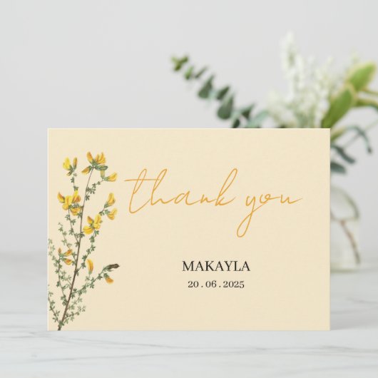 Carte De Remerciements Fleur sauvage Boho jaune script moderne (Debout devant)