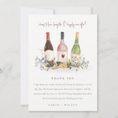 Carte De Remerciements Fleur sauvage Cheers to Love Wine Bottts Mariage (Devant)