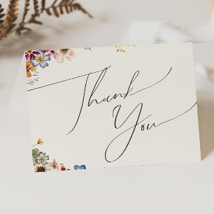 Carte De Remerciements Fleur sauvage coloré   Jardin beige plié