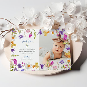 Carte De Remerciements Fleur sauvage coloré Photo de Baptême du cadre f