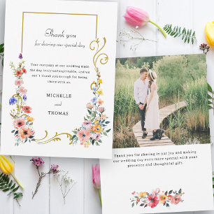 Carte De Remerciements Fleur sauvage d'aquarelle Mariage d'été du printem
