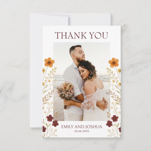 Carte De Remerciements Fleur sauvage d'automne Boho Mariage Photo (Devant)