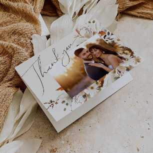 Carte De Remerciements Fleur sauvage d'automne Boho Photo beige pliée