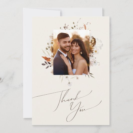 Carte De Remerciements Fleur sauvage d'automne Boho | Photo Plat Beige (Devant)